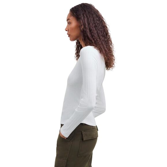 Madewell White Ribbed Essential Scoop Neck Long Sleeve Top XXS NWT - Picture 3 of 9